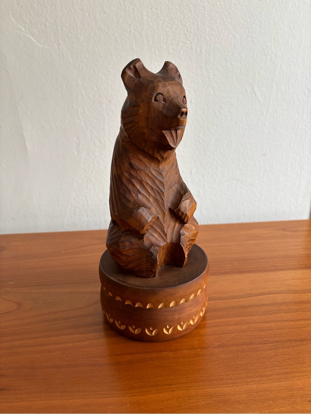 Hand-Carved Wooden Bear Trinket Box